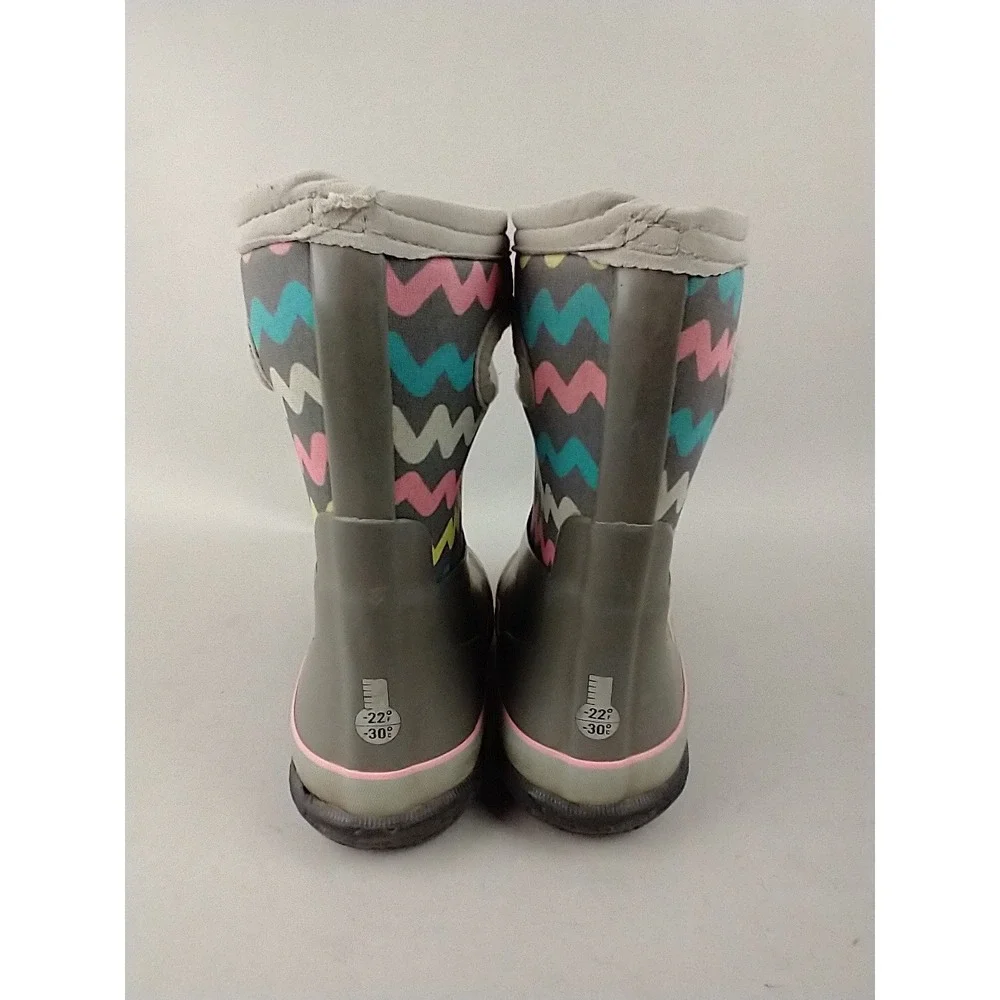 Bogs Kids Grasp Stripes Grey Chevron Waterproof Winter Snow‎ Boots Size 12 78757